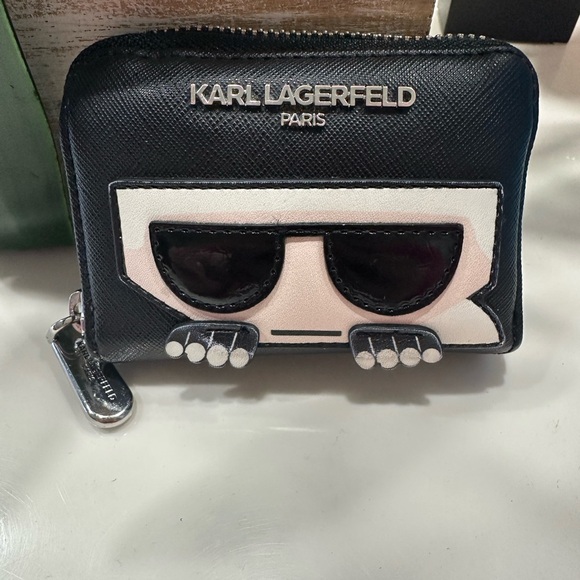 Karl Lagerfeld Black Wallet with Stylized Face Design and Zip Closure - Picture 1 of 5